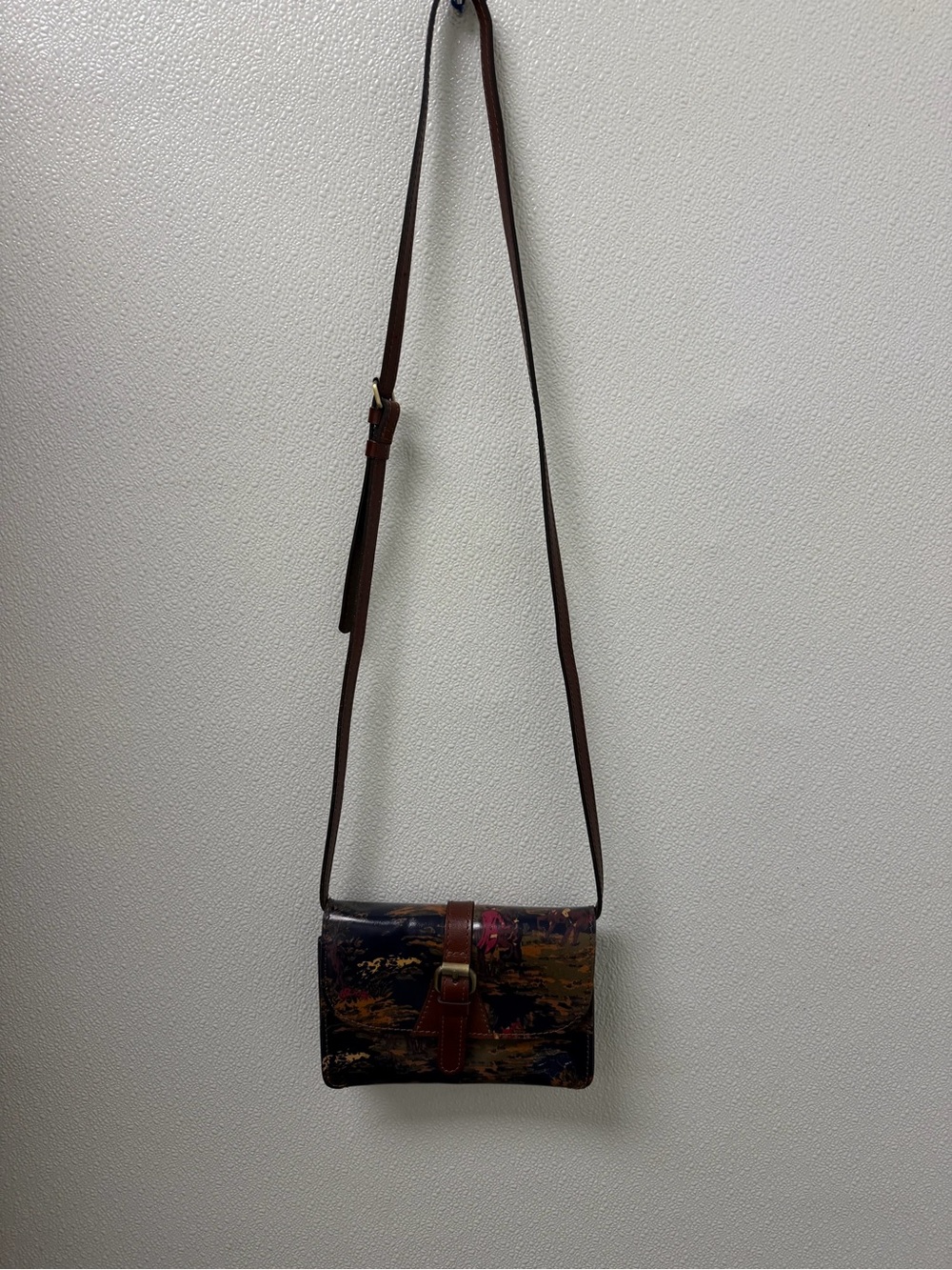 Patricia Nash Brown Multi-Color Painted Pattern Crossbody Bag